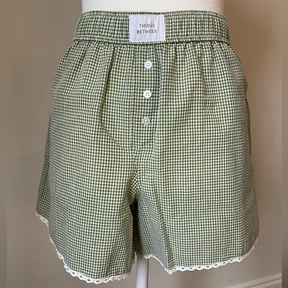 Green Gingham Boxer Shorts - Size L - Picture 5 of 11